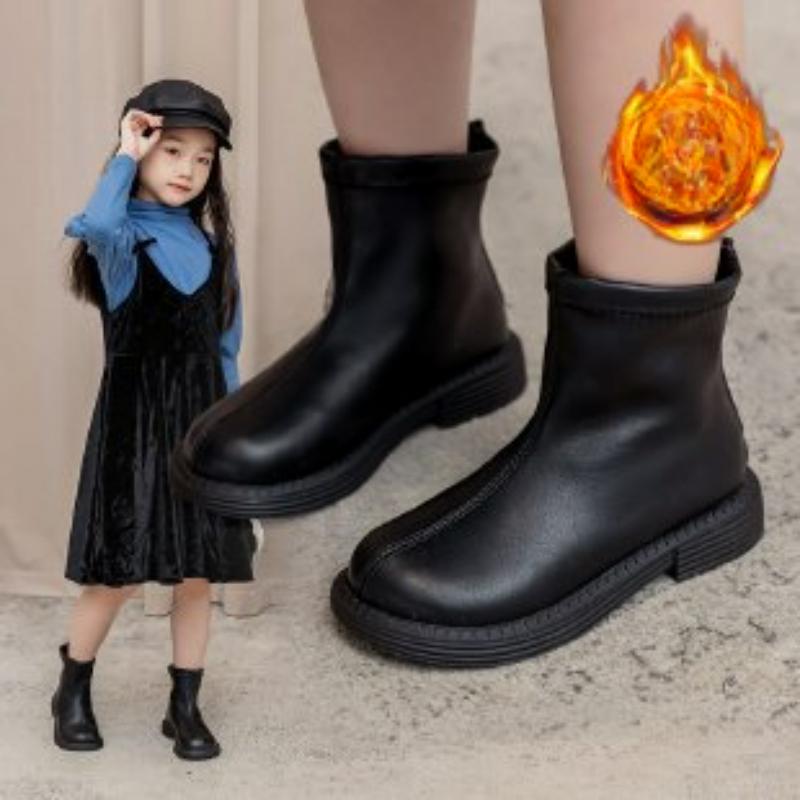 Girls' Single Boots Autumn and Winter New Korean Version Simple Middle-aged and Older Children's Foreign-style Thin Boots Girls' British Boots