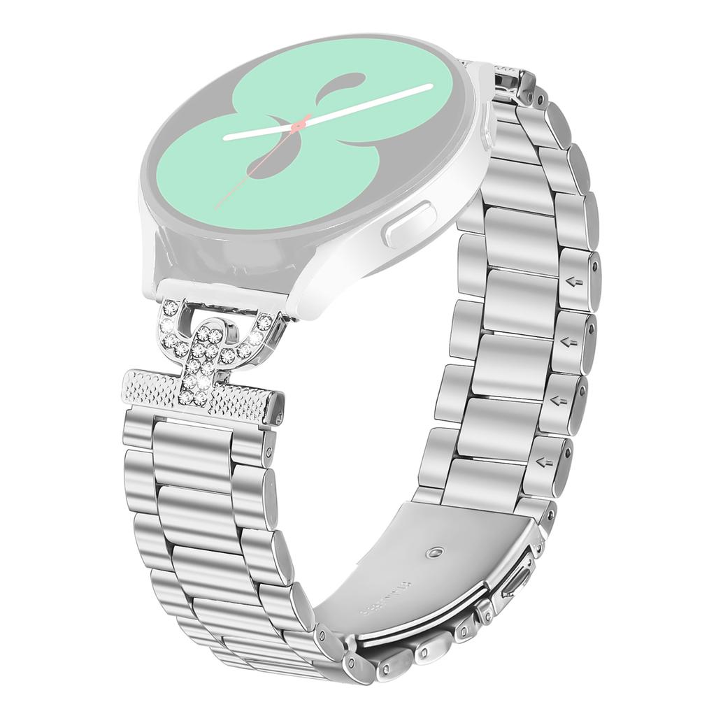 Watch Strap for Samsung Galaxy Watch Active2 44mm/40mm Silver Metal Band D-Shape Rhinestones Decor 3-Bead