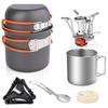 Camping Cookware Set with Folding Camping Stove Lightweight Pot Pan Set with Stainless Steel Cup &