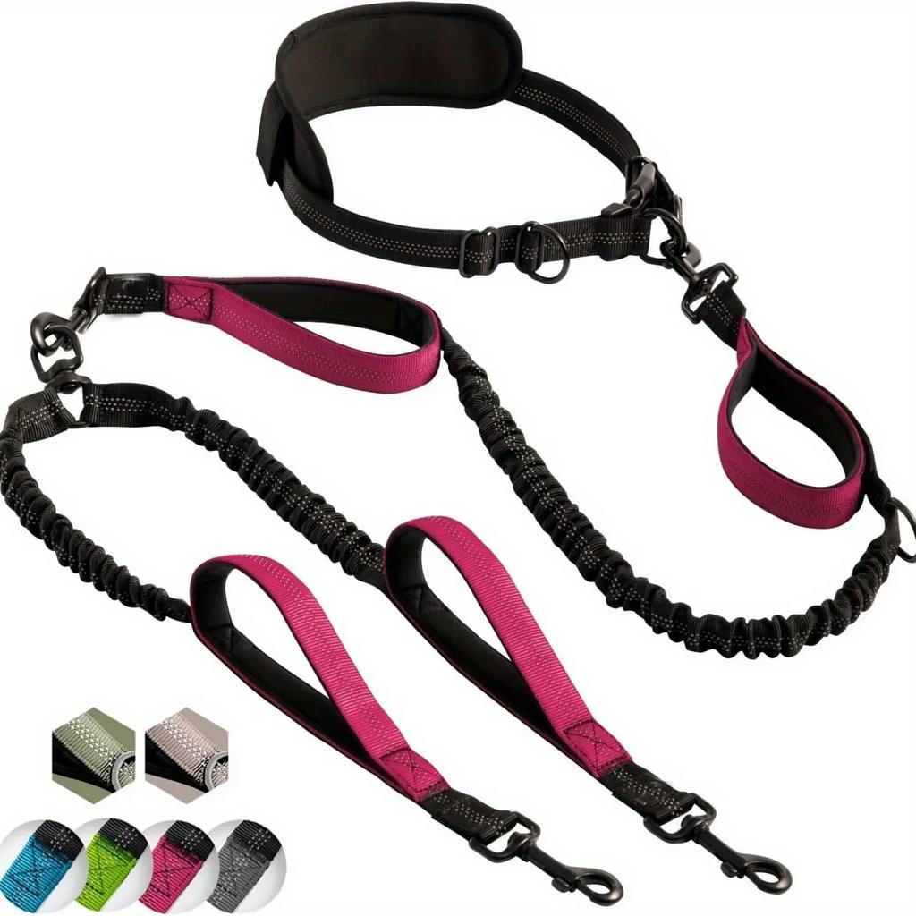 Reflective Double Dog Leash With Thickened Handles Medium-sized Large Dog Training Jogging And Running Pet Supplies Pet Leash