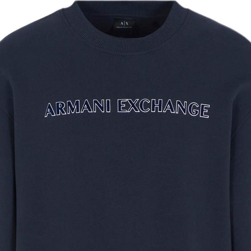 Armani Exchange FW24 Серия ASV Принт с логотипом-буквой Свободный крой Круглый вырез Пуловер С длинным рукавом Толстовка Мужская толстовка Темно-синий 6DZMBA-ZJADZ-1510
