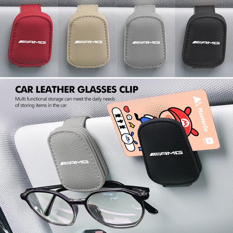 BTY4 Car Magnetic Leather Card Ticket Holder Sun Visor Glasses Clip For Mercedes Benz AMG A B C E S G Class A180 CLK CLA GLE GLC W212