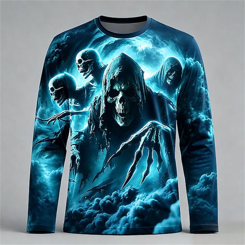 Men's Tear-Print Werewolf 3D-Printed Long-Sleeve T-Shirt Full Moon Claws Design Round-Neck Streetwear-Style Long-Sleeve T-Shirt