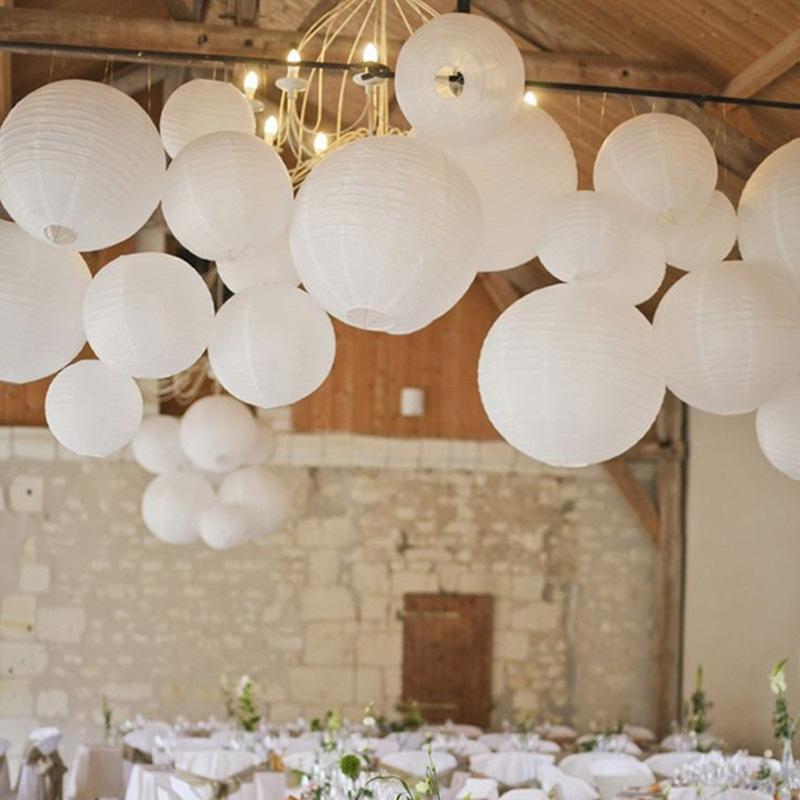 30pcs/lot 4''-12'' White Chinese Paper Lanterns Ball Hanging Round Lantern for Wedding Birthday Party Event Christmas Decoration