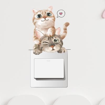 Мультяшный котенок Наклейка на выключатель для детской комнаты Коридора Детского сада Домашний декор Съемная Самоклеящаяся Наклейка