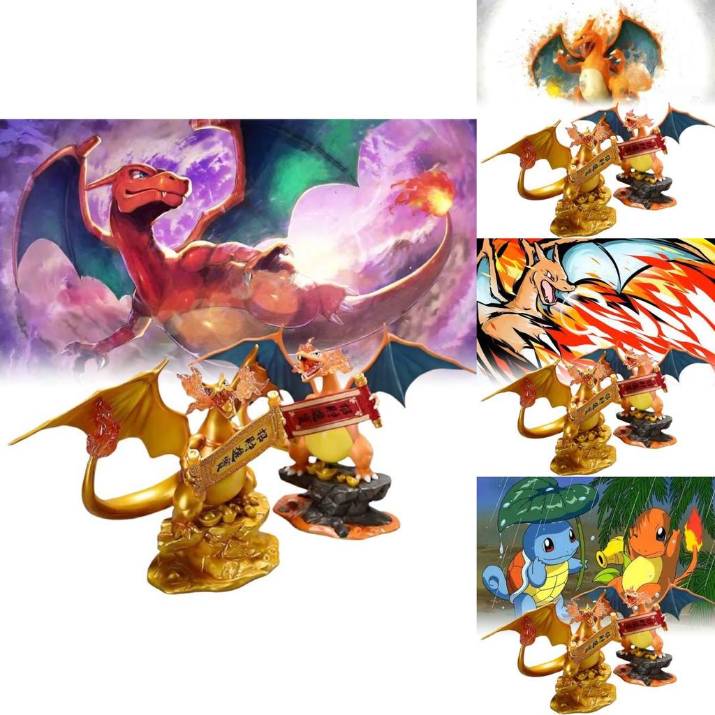 Premium 23cm Charizard Pvc Figure Unique Golden Color Design Eye-catching Home Decor