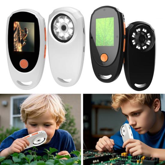 Kids Digital Microscope 500X Mini Portable Pocket Microscope Camera with 2-Inch IPS Screen Built-in 8 LEDs Educational Science Experiment Magnifying