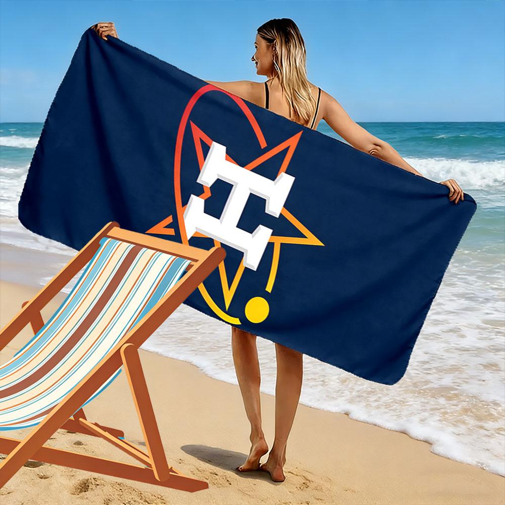 H Logo with Star and Orbit Design Patterned beach towel quick dry perfect for travel outdoor sports jogging the beach and swimming