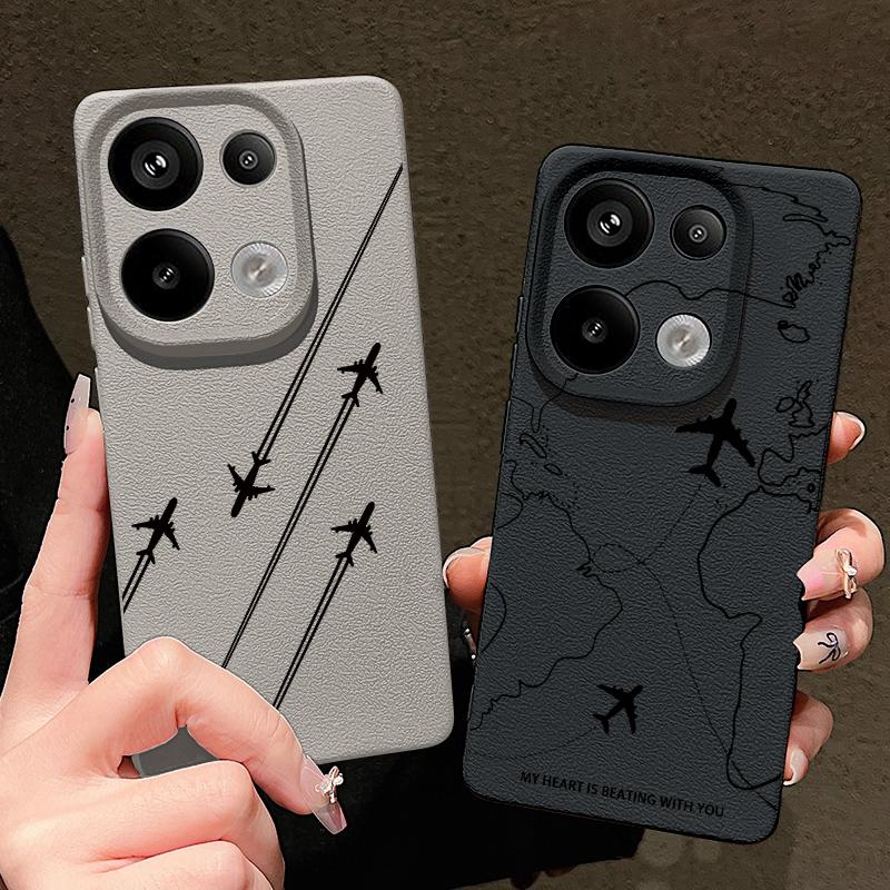 Aircraft Route Print TPU Soft Case For Xiaomi 13T Pro Redmi X6 M6 Pro Note 14 Pro 13 12 11 10 Pro Matte Leather Texture Shockproof Slim Phone Cover