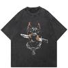 Streetwear Dobermann Graphic T-Shirt Cotton Washed Black Tshirt Unisex Tops Tees Summer Short Sleeves T Shirt