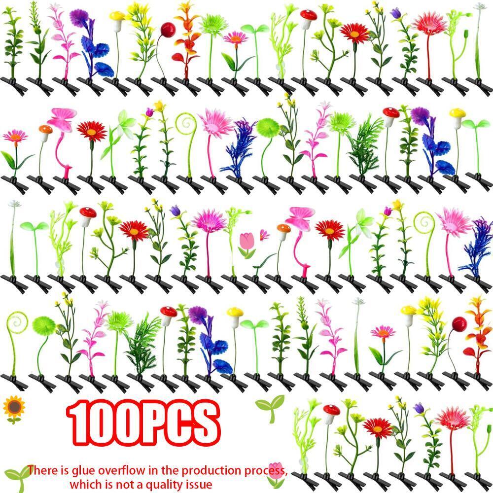 Xiaomi 100PCS Random Floral Plant Hair Clips, Mini Botanical Hair Accessories, Fun Party Cosplay Props, Ideal for Styling At Parties