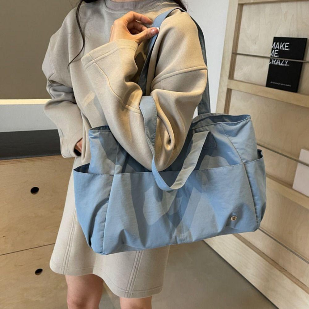 Solid Color Large Capacity Shoulder Bag Soft Material Commuting Handbag Casual Book Bags Shopping