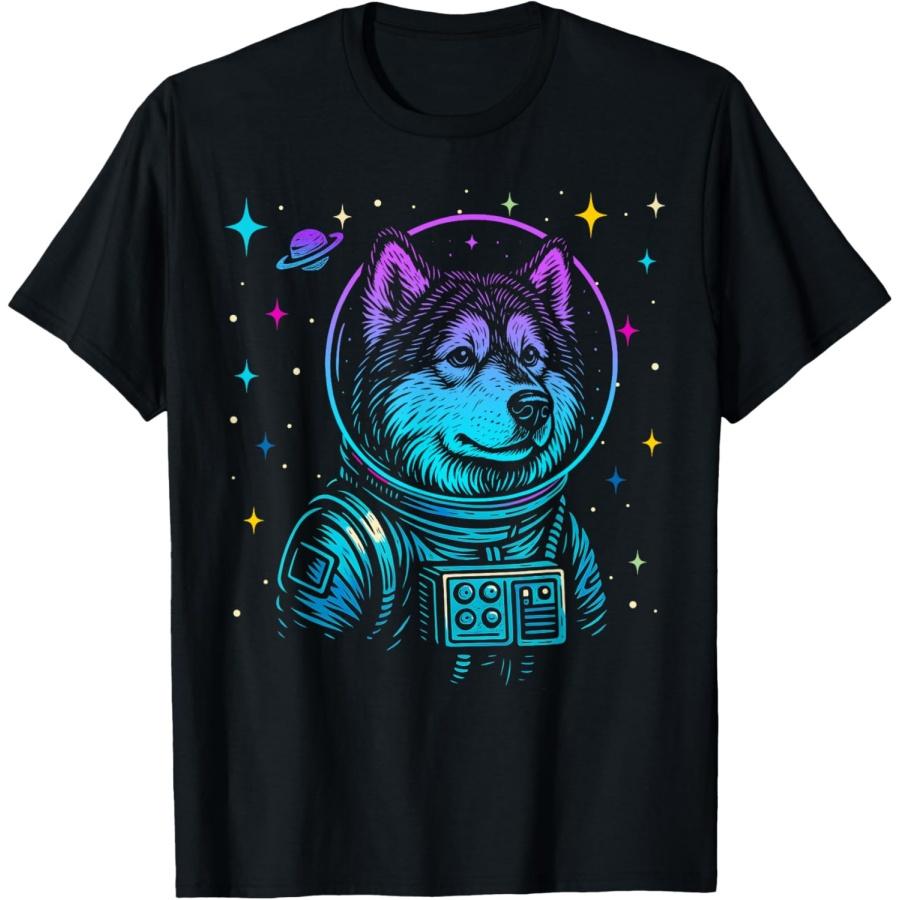 Colorful Astronaut Alaskan Malamute Space Galaxy Dog Lovers T-Shirt