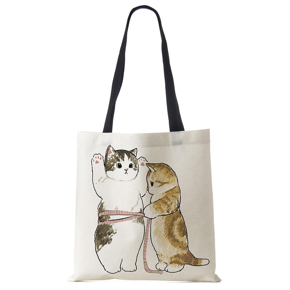 Акварельные сумки-тоут ручной росписи, цветочная милая кошка, принт, наплечная сумка для женщин, леди, офисная сумка, повседневные сумки для покупок, KTY