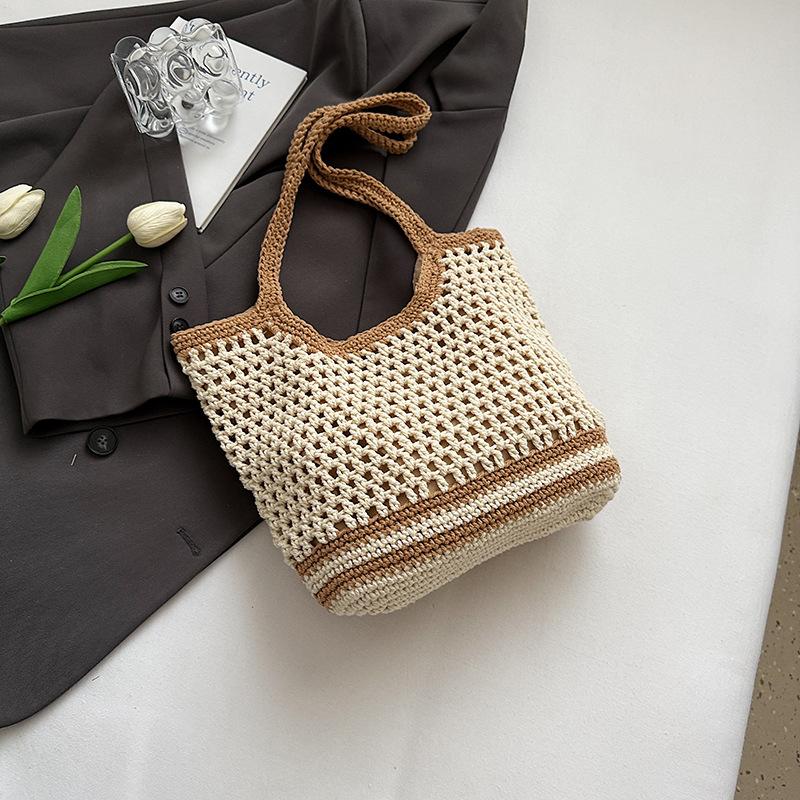 Hollow Woven Bag Women's Summer New Knitted Bag Large Capacity Shoulder Messenger Tote Bag Vacation Beach Bag
