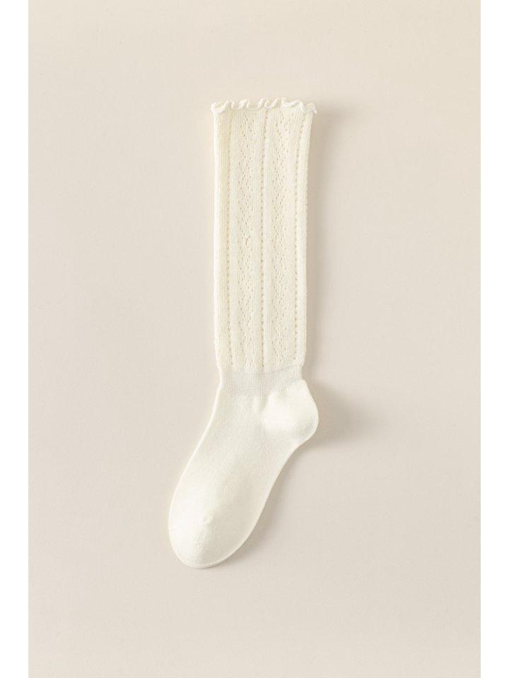 Корейские ажурные чулки-сетка с деревянными ушками - Женские вязаные сетчатые гольфы для похудения и создания эффекта "мешковатости"