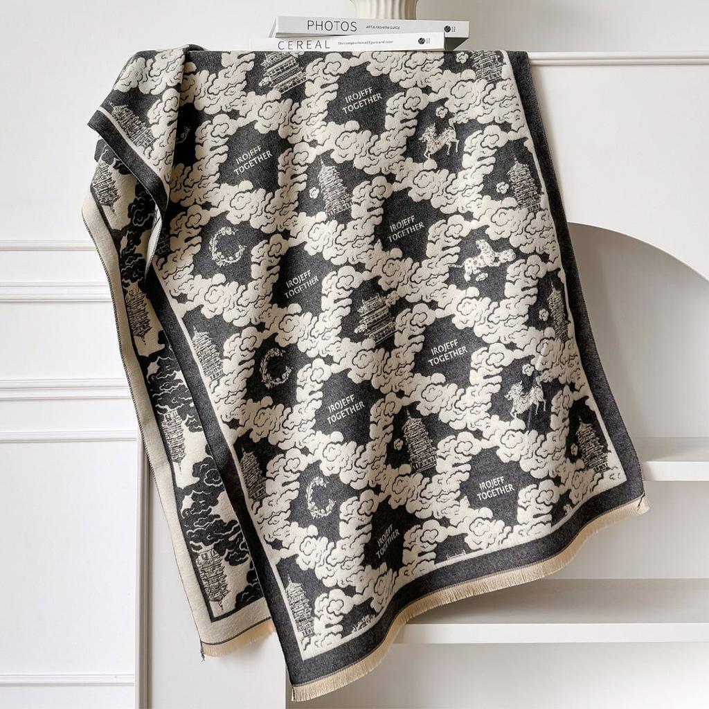 Imitation Cashmere Scarf Women'S Autumn And Winter Double-Sided Printing Versatile Scarf Thickened Thermal Air Conditioner Shawl