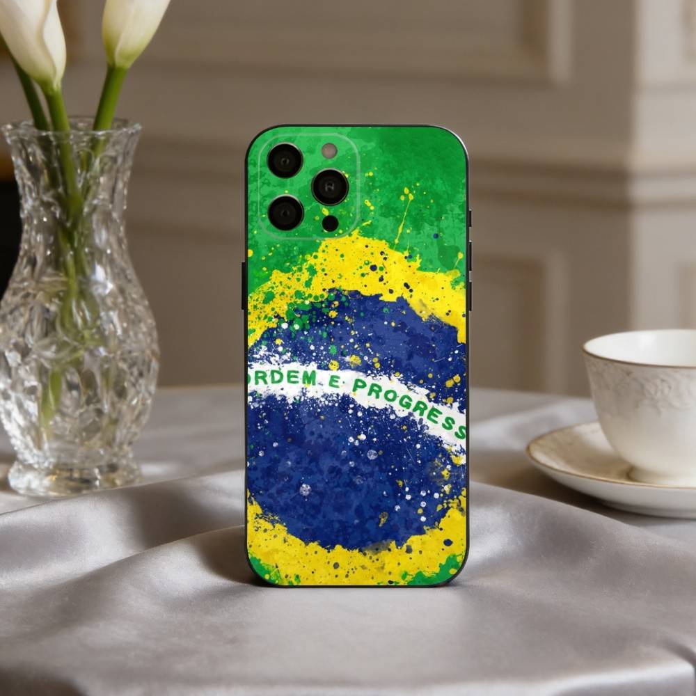 КРУТАЯ B-Бразилия-N F-Флаг-G ИСКУССТВО Чехол для телефона Для iPhone 17,16,15,14,13,12,11 Plus,Pro Max,XS,Мягкий силиконовый Черный чехол