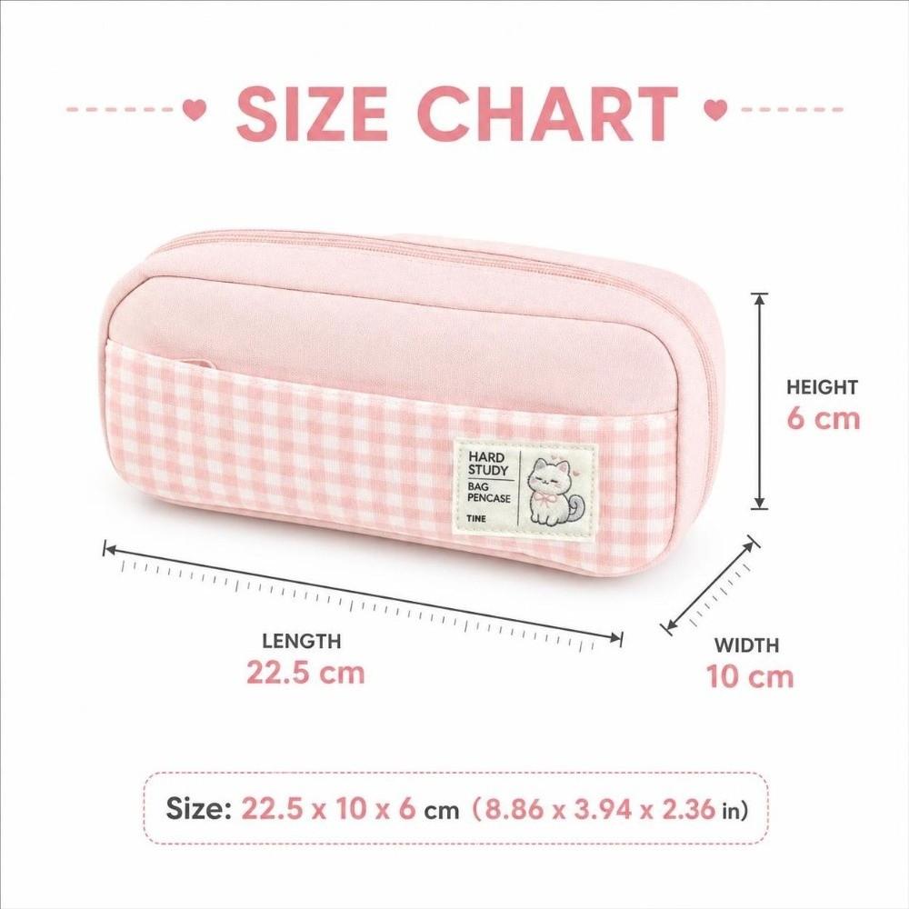 Gingham Check Pencil Case Pastel Color Pencil Pouch Portable Stationery Storage Bag Back To School