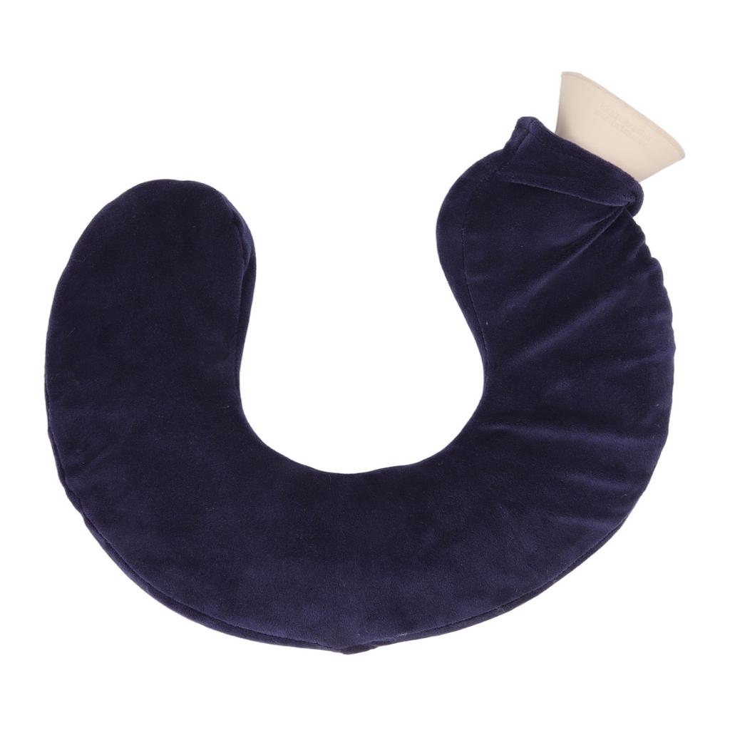 U Shaped Hot Water Bottle Warm Neck Soft Rubber Hot Water Bag with Detachable Cloth Cover Navy Blue