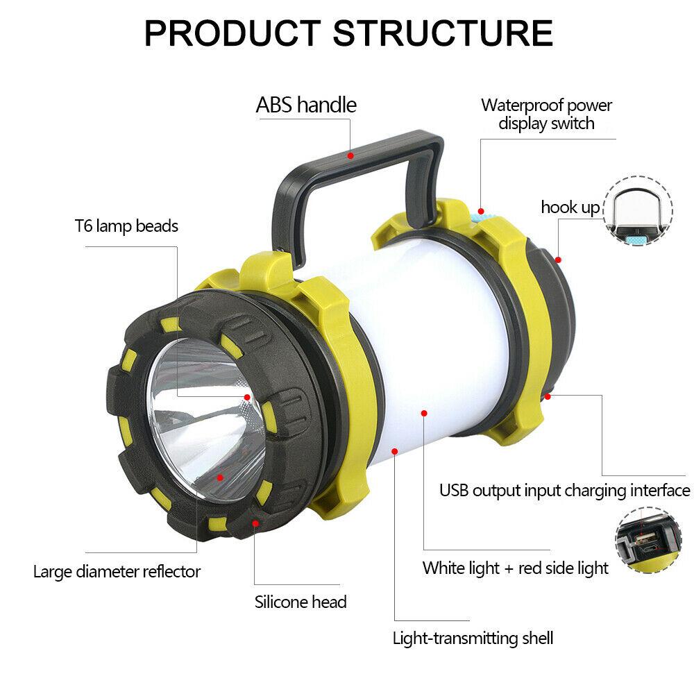 Portable Hanging LED Camp Light Lantern USB Rechargeable Flashlight Searchlight