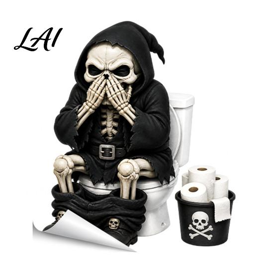 Seasonal Toilet Lid Decorations Halloween Skeleton Sticker Funny Pooping Decal Spooky Bathroom Decor for Adhesive Waterproof Sticker Tank