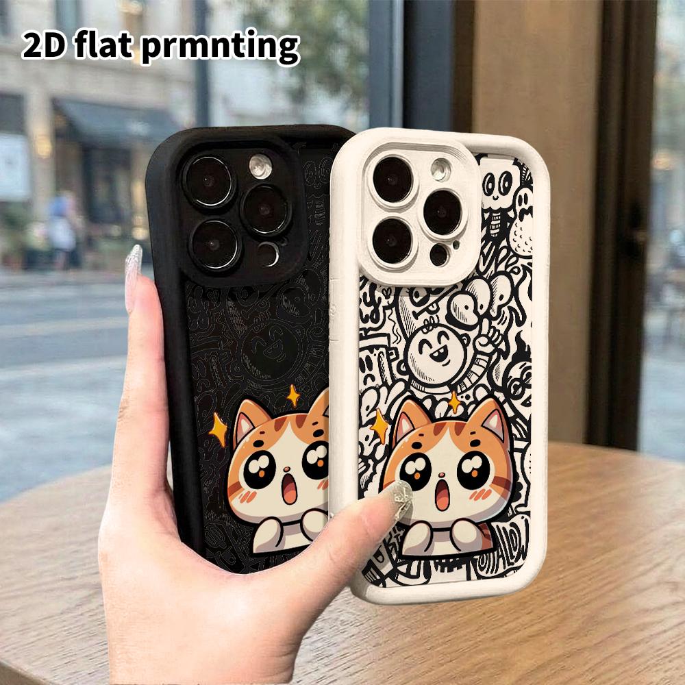 Phone Case: 2D flat design suitable for iPhone 18 17 16 15 14 13 Pro tiered protective case, orange little cat, Christmas and Halloween gift