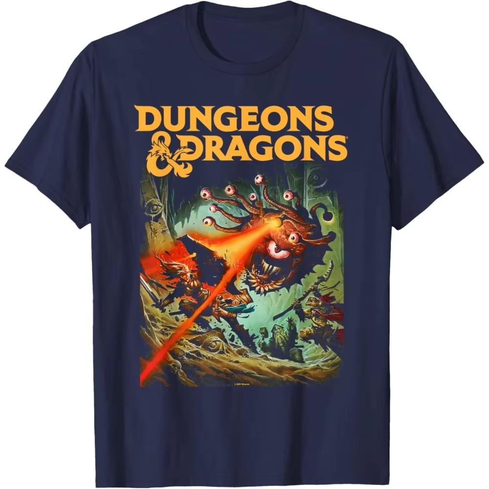 Dungeons & Dragons Strike The Beholder Футболка Классическая RPG Игра Печатная Рубашка Мужская С Круглым Вырезом Хлопок Короткий Рукав Летняя Уличная Одежда
