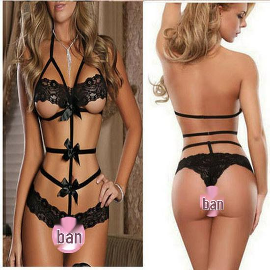 Сексуальное кружевное белье-искушение с бантом, комплект из трех предметов