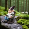 Кресло-качалка, фигурка гнома из смолы, держащая кофейный гном, статуэтка эльфа, скульптура для внутреннего и наружного использования, сада, патио, двора, газона, украшение, орнамент