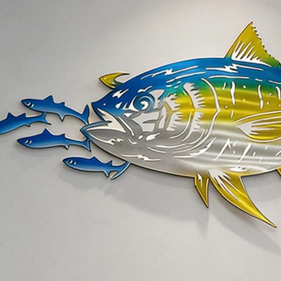 Metal Tuna Fish Wall Art Ocean Theme Wall Hanging Sculpture Blue Fish Cutout Wall Sign for Coastal Home Office Patio Indoor Outdoor Decor
