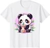 Cute Anime Panda Drinking Bubble Boba Tea Girls Teens Tshirt Cotton Short Sleeve Graphic Shirt Comfortable