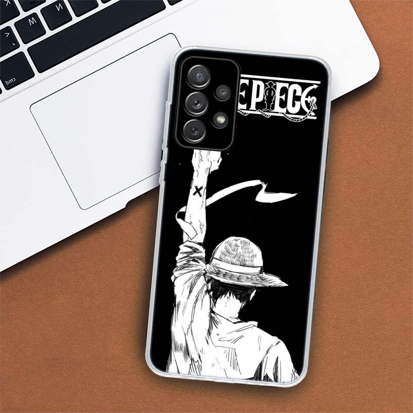 One Piece Black Art Crtoon Phone Case For Samsung Galaxy A53 A52 A73 A72 A12 5G A13 A22 A23 A32 A33 A02S A03S A42 A43 A50S Coque