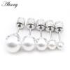 Alisouy 2PCS Stainless Steel 4 Prong Pearl Zircon CZ Women Men Girl Ear Stud Cartilage Screw Earrings Piercing Jewelry