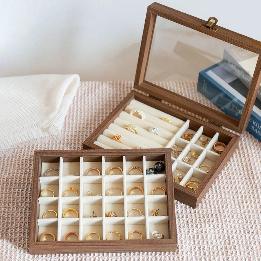 Velvet Jewelry Organizer Elegant Ring Display Holder Convenient Wood Jewelry Box  Desk