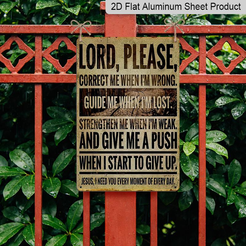 2D Flat 1pc Vintage Aluminum Decorative Plaque 'Lord, Please' – Indoor and Outdoor Wall Hanging Inspirational Sign, Multi-Purpose Religious Theme