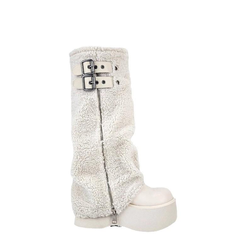 Thick-soled Plush Boots Women's 2025 Winter Explosion Small Man But Knee Boots Spice Girl Pant Tube Boots