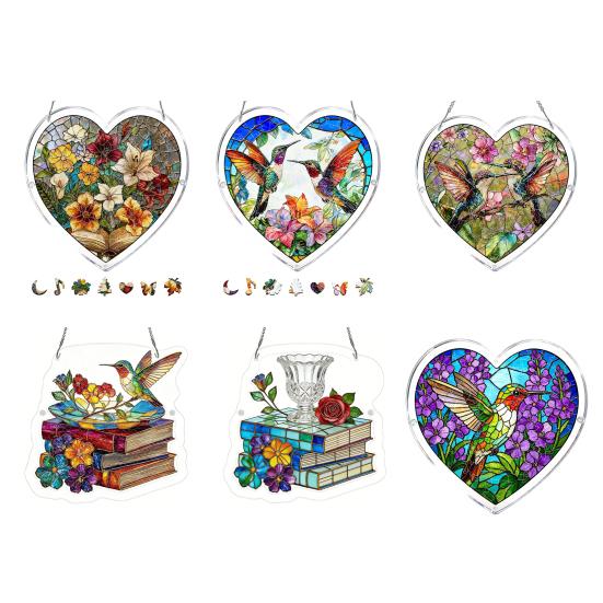 yangyizhi Suncatcher Puzzle Pendant, Durable Acrylic Window Hanging, with 3D Pattern, Stained Glass Effect Waterproof Decorative Ornament, for
