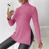 Winter Women's High Neck Slim Waist Under Split Long Sleeve Sweater