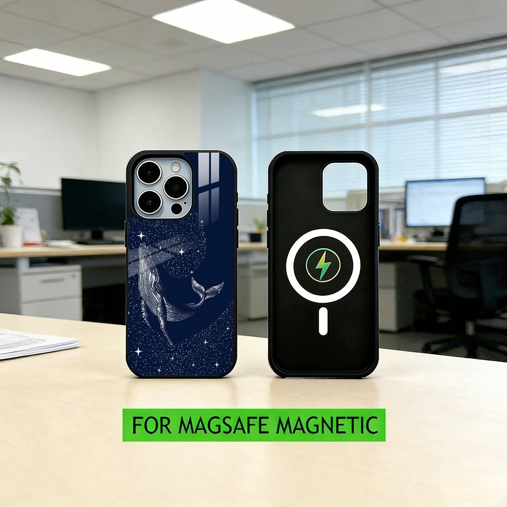Line W-Whale Phone Case For iPhone17,16,15,14,13,12,11 Plus,Pro Magnetic For Magsafe Wireless Charging