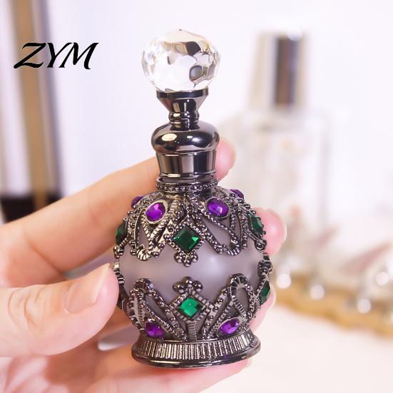 Luxury Travel Perfume Bottle 15ML Vintage Refillable Bottle, Essential Oil & Fragrance Glass 15ml Dubai Arabian Style Empty Container for Middle