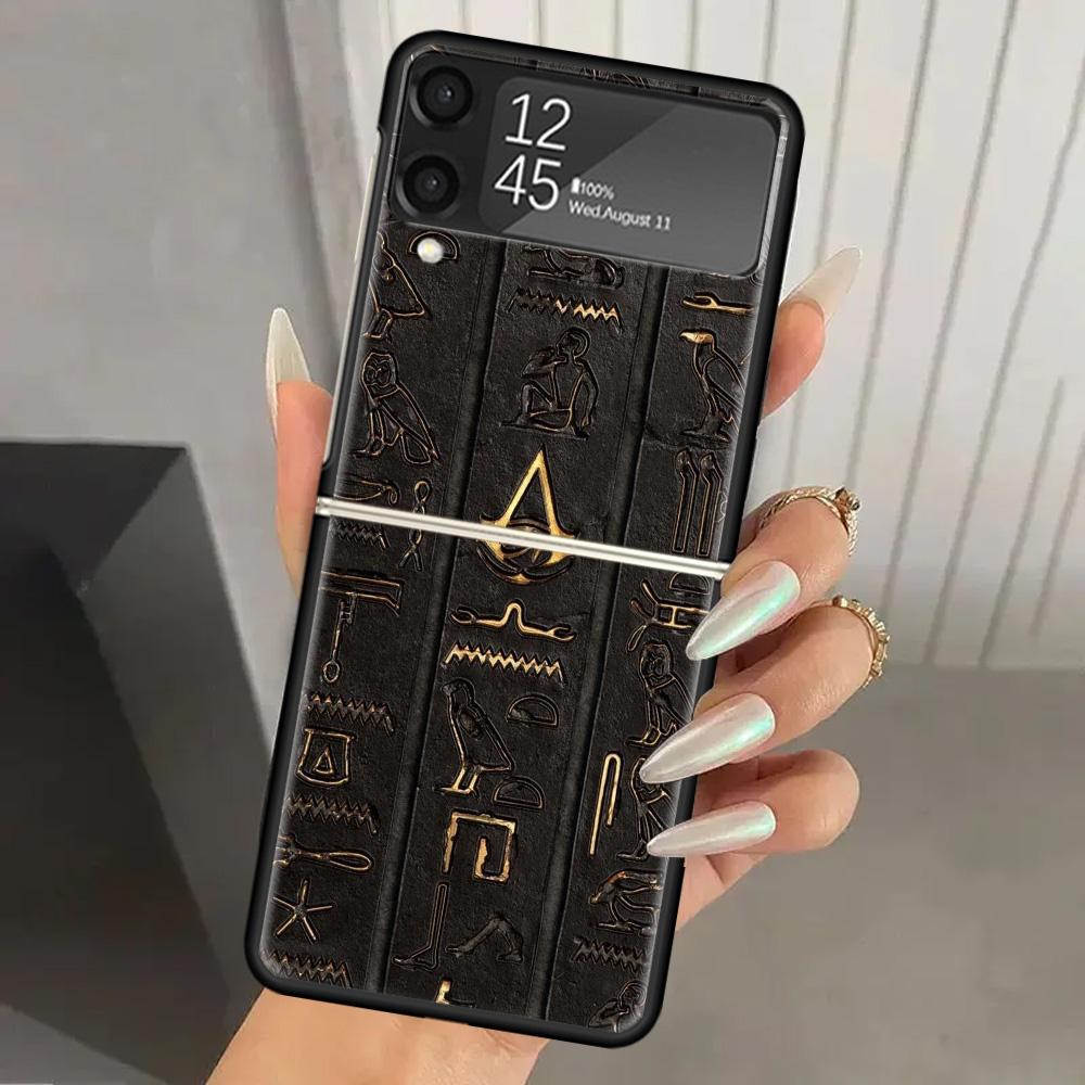 Священный Глаз Гора Египет Фреска Жесткий ПК Чехол для Телефона для Samsung Galaxy Z Flip 6 5 4 3 Черная Крышка ZFlip6 Flip5 Flip4 5G Складной