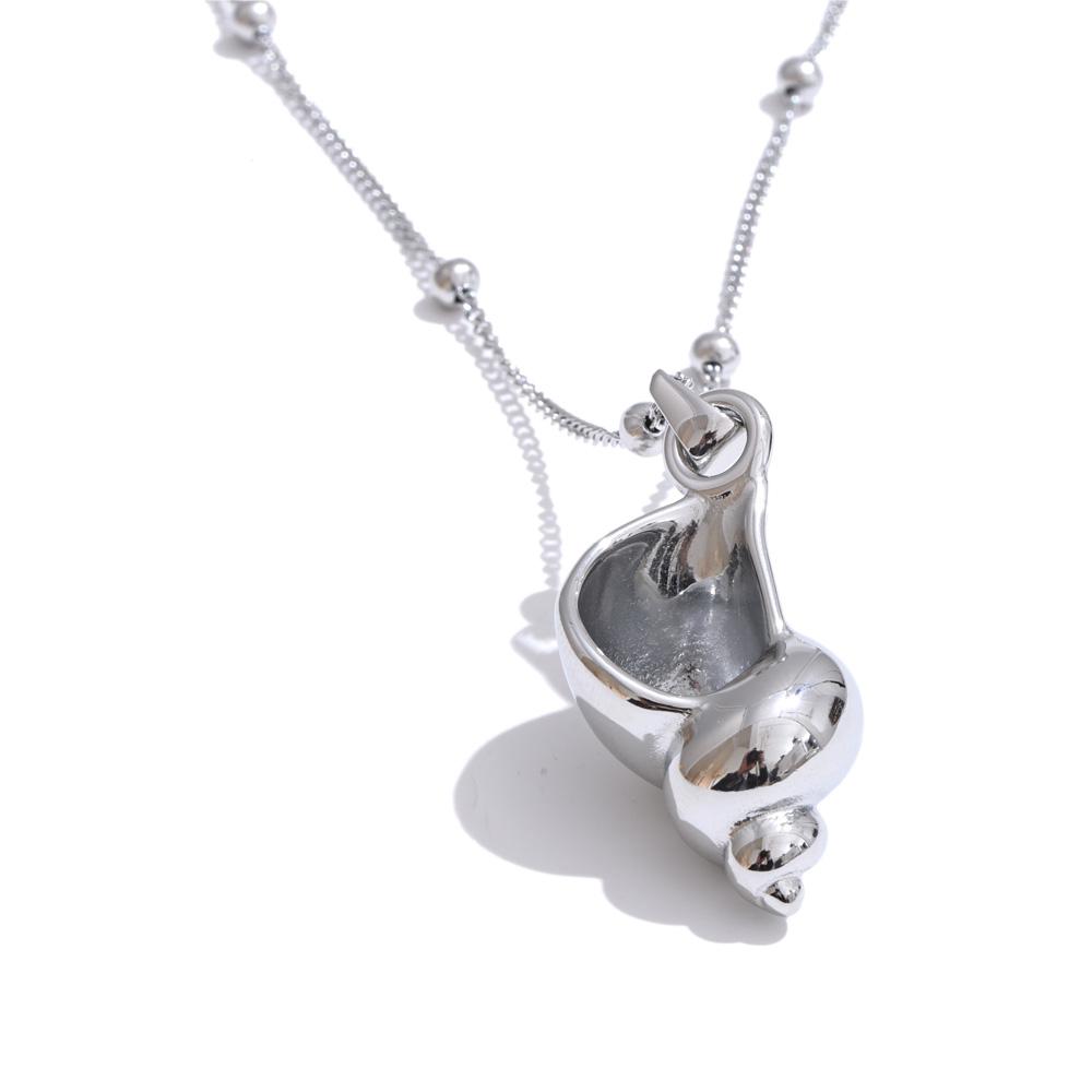 Yhpup 2025 Summer Ocean Style Metal Conch Pendant Necklace Distinctive Stainless Steel Holiday Fashion Jewellery New