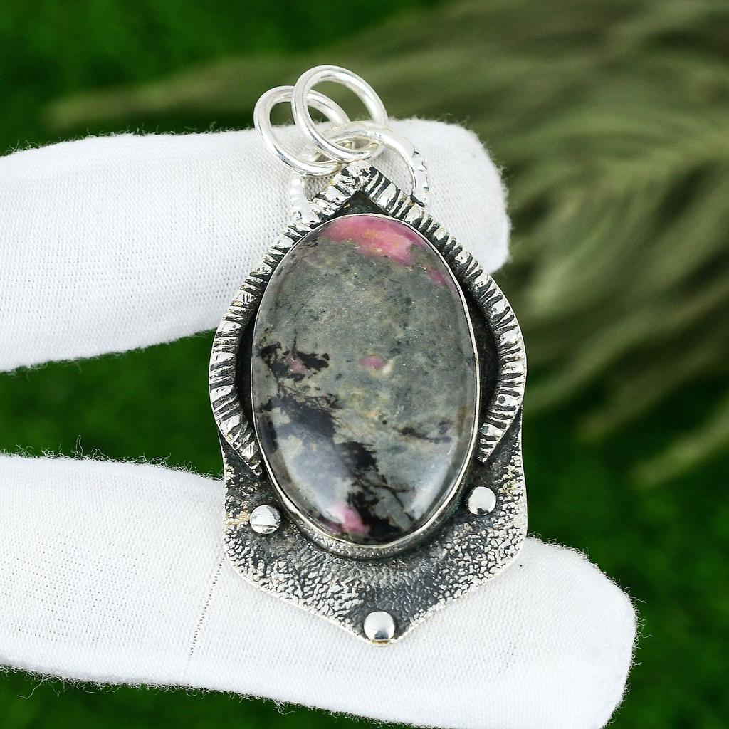 Свадебный подарок для нее Подвеска из стерлингового серебра 925 пробы с натуральным родонитом