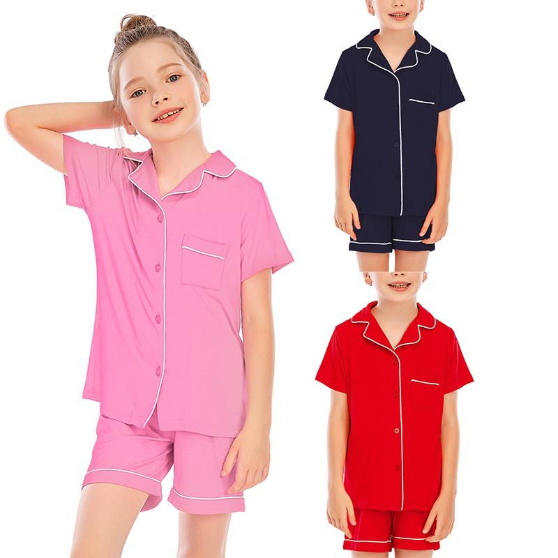 2026 Girls Short Sleeve Shorts Pajama Set Modal Comfort V Neck Kids Homewear