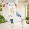 Girls Full Length Fitted Stretch Waist Printed Blue White Yoga Leggings