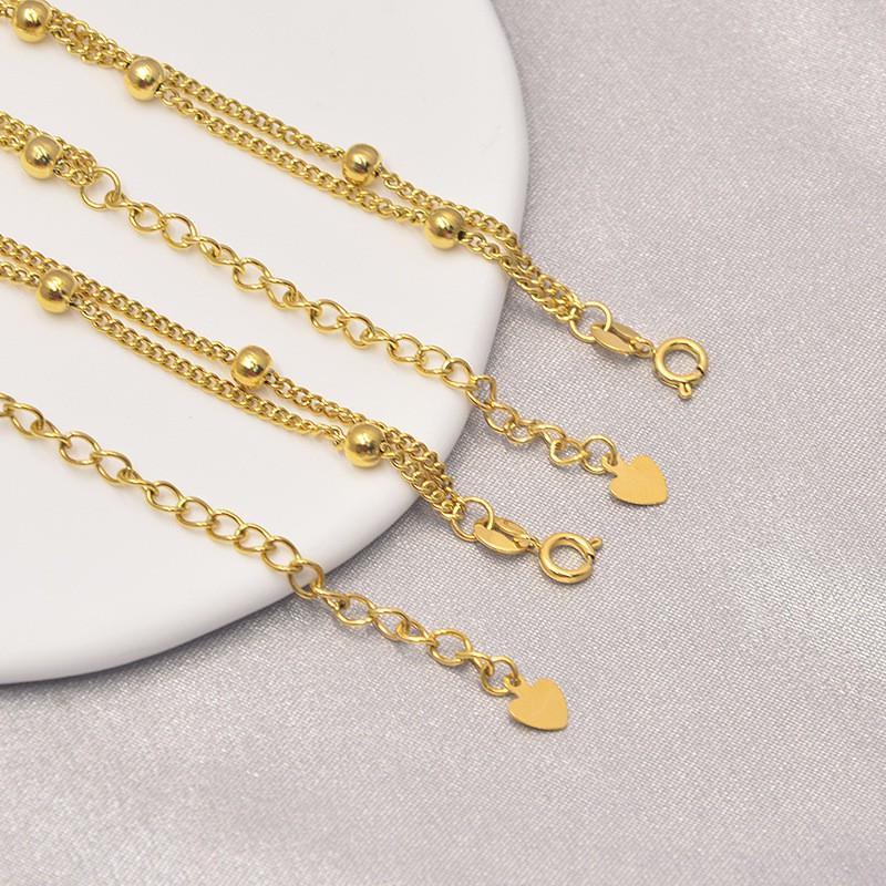 Double Layer Beaded Bracelet Women 18K Gold Plated Titanium Steel Geometric Design Lightweight Luxury Style