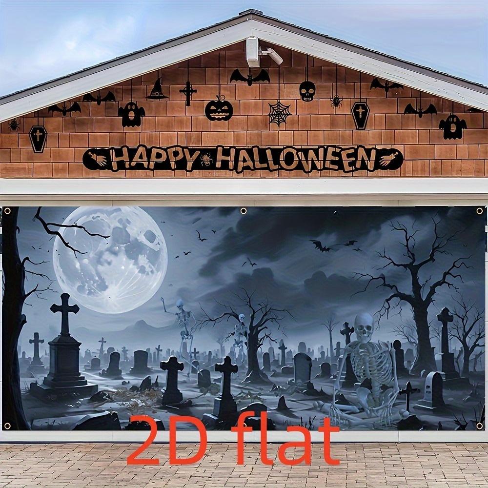 2D door banner horror full moon cemetery Halloween garage door banner suitable for parties and home decoration.PMJ