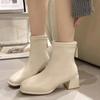 Новые зимние женские ботинки с квадратным носком из цельной искусственной кожи, модные ботильоны, женские ботильоны на блочном каблуке для вечеринок на открытом воздухе