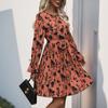 Women Spring Autumn Long Sleeve O Neck Flower Printed Bandage One Piece Dress